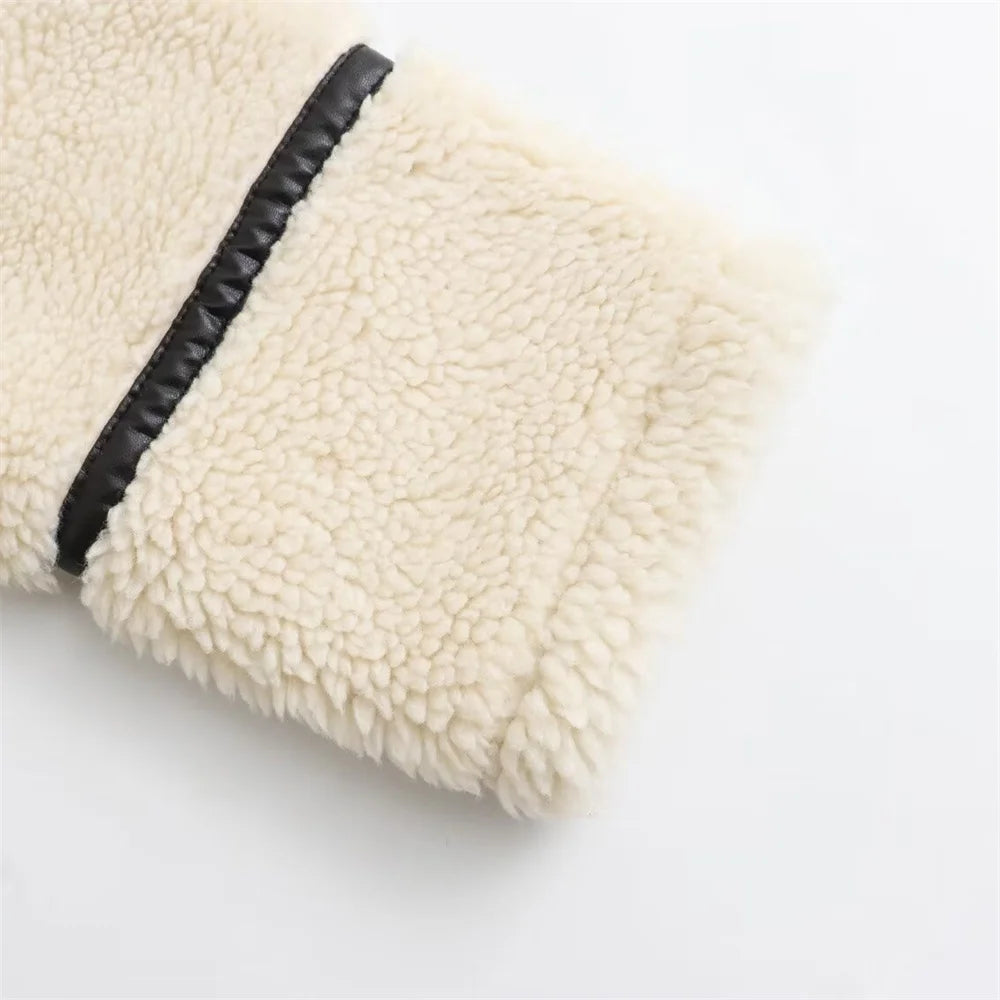 New Women's European Style Artificial Fur Effect Jacket Coat with Fur