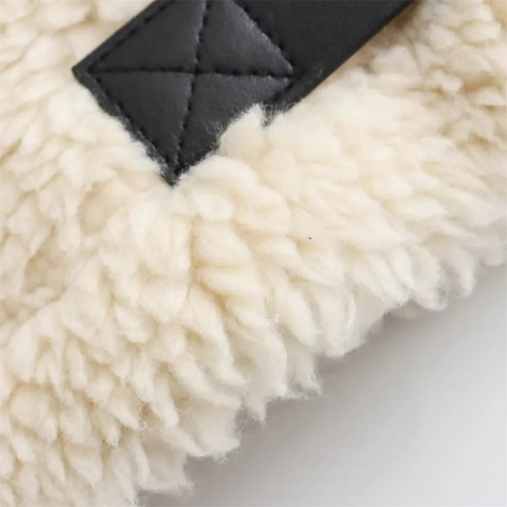 New Women's European Style Artificial Fur Effect Jacket Coat with Fur