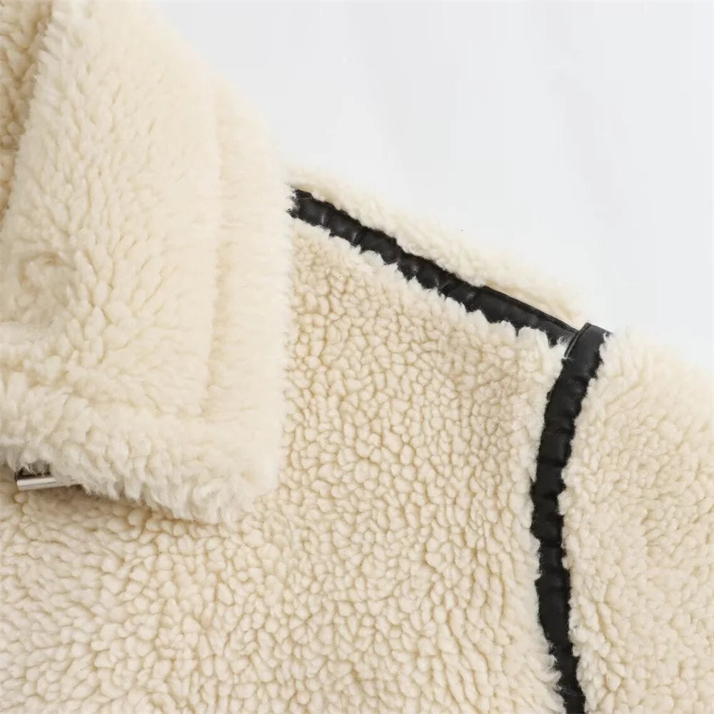 New Women's European Style Artificial Fur Effect Jacket Coat with Fur