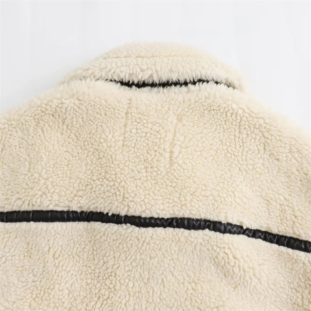 New Women's European Style Artificial Fur Effect Jacket Coat with Fur