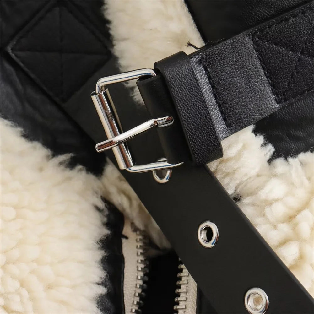 New Women's European Style Artificial Fur Effect Jacket Coat with Fur