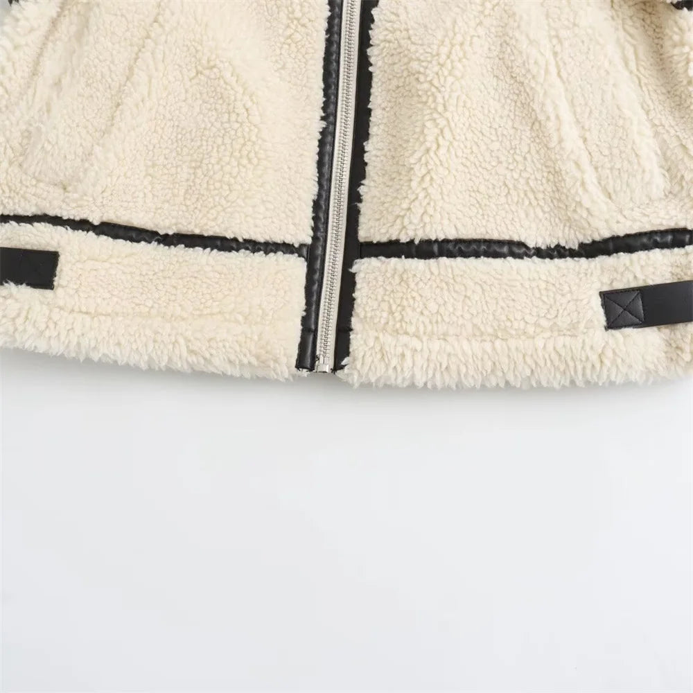 New Women's European Style Artificial Fur Effect Jacket Coat with Fur
