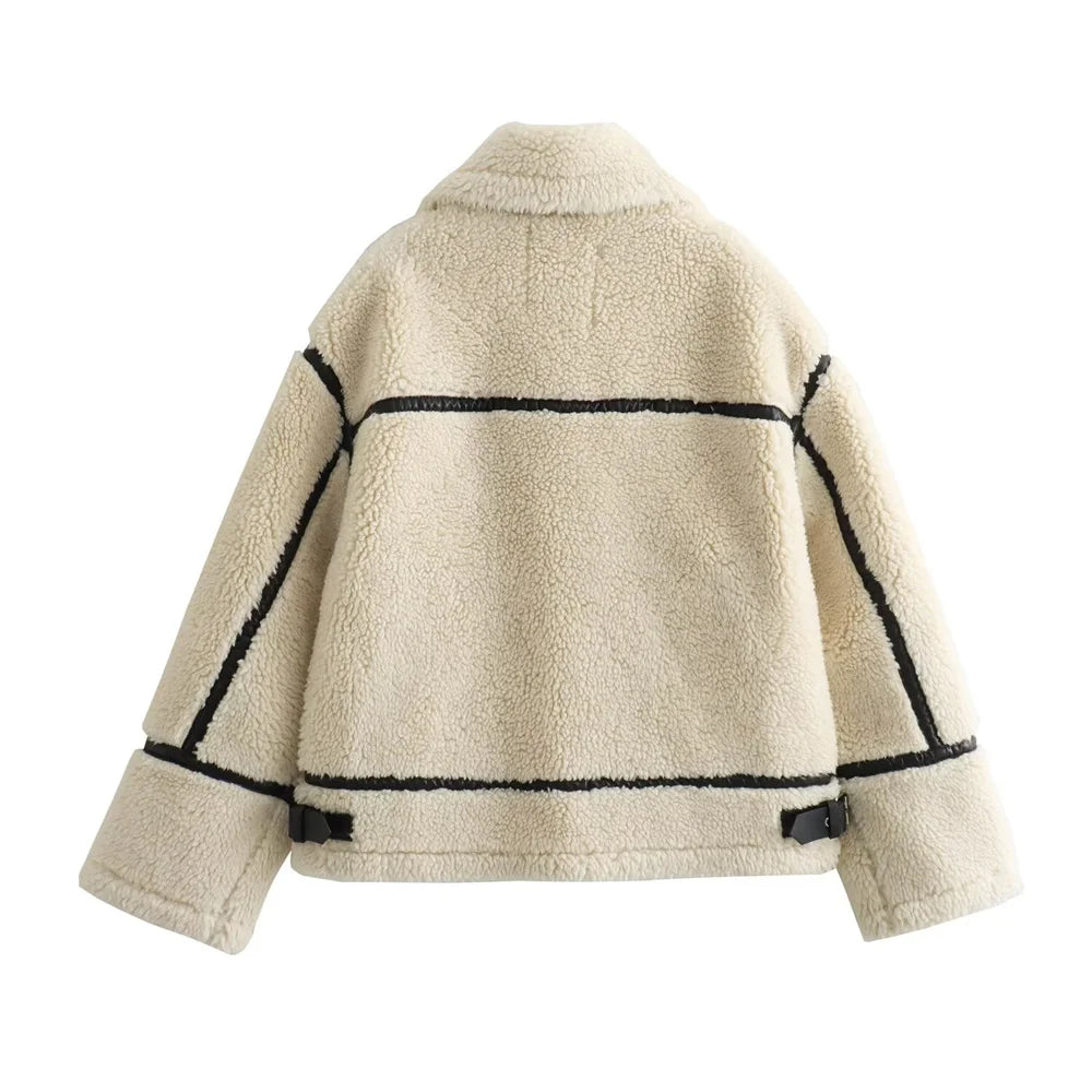 New Women's European Style Artificial Fur Effect Jacket Coat with Fur