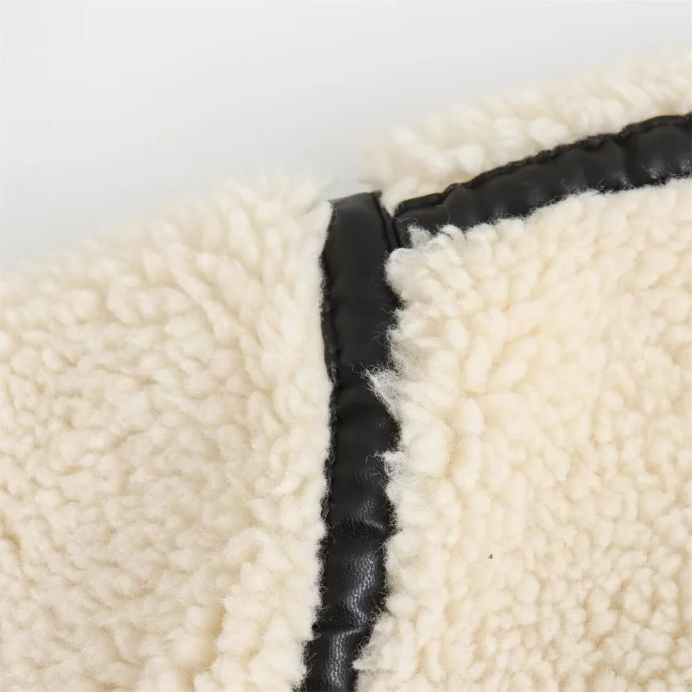 New Women's European Style Artificial Fur Effect Jacket Coat with Fur