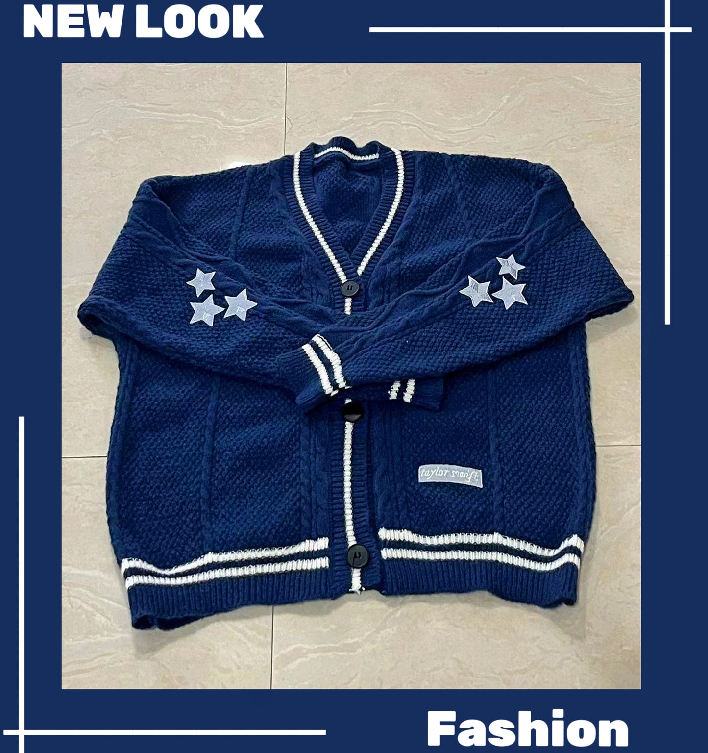 Loose Knitted Cardigans Star Embroidery Long Sleeve Top