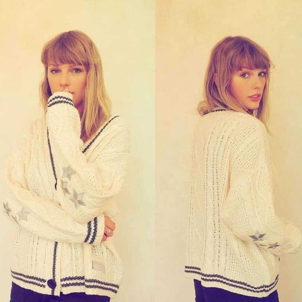 Loose Knitted Cardigans Star Embroidery Long Sleeve Top