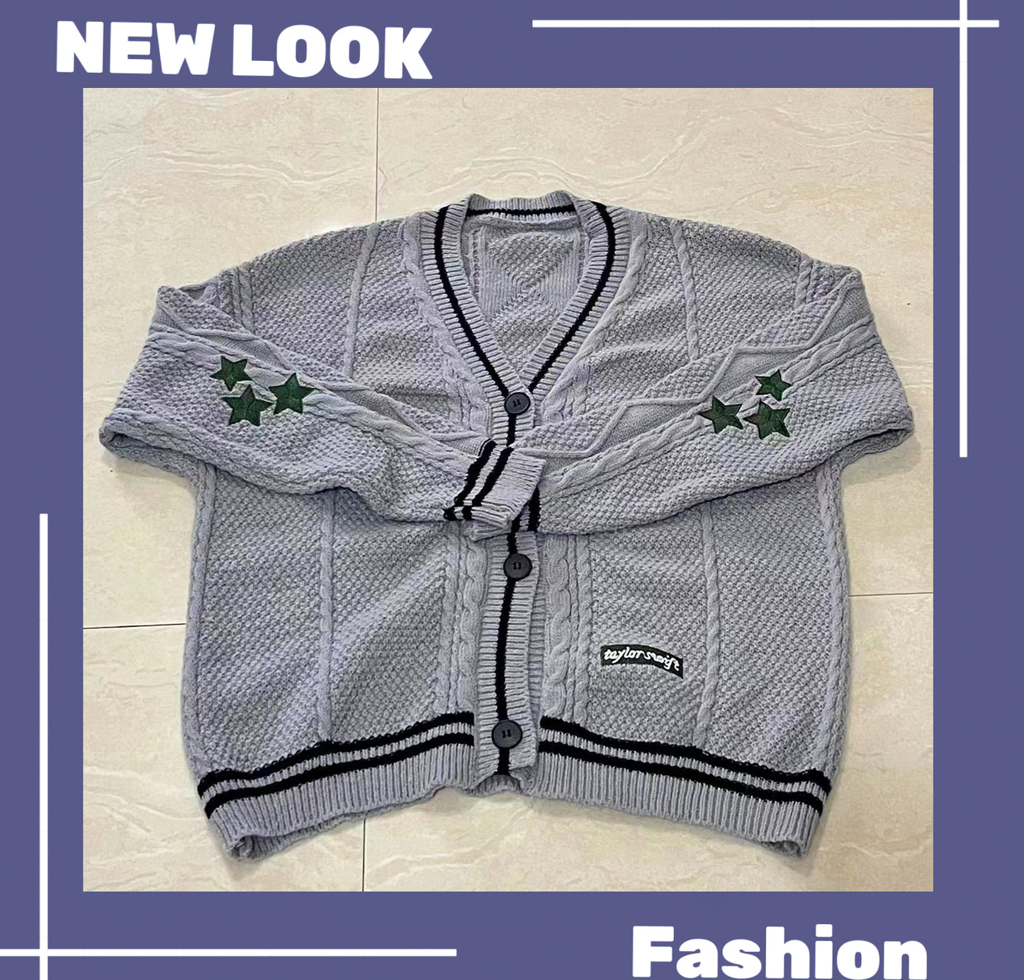 Loose Knitted Cardigans Star Embroidery Long Sleeve Top