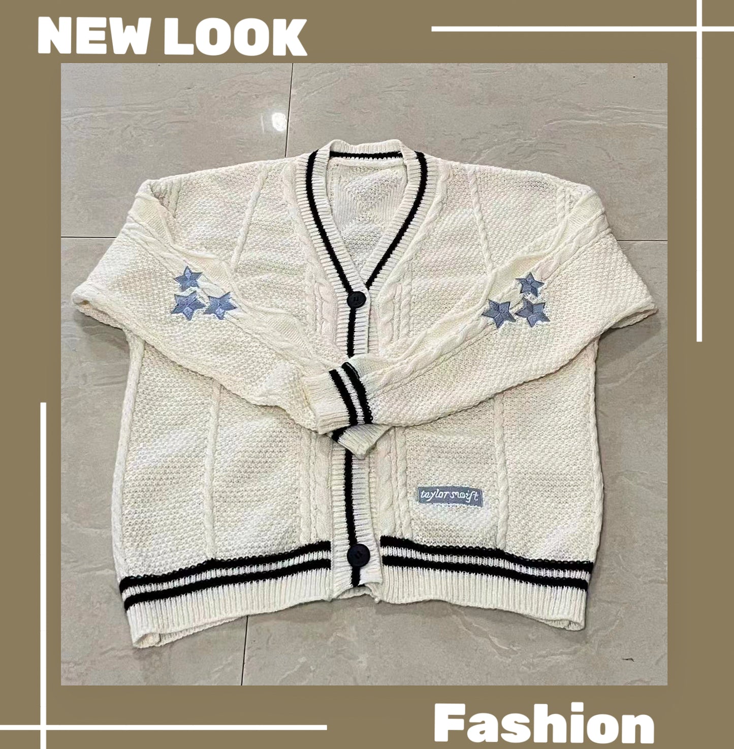 Loose Knitted Cardigans Star Embroidery Long Sleeve Top